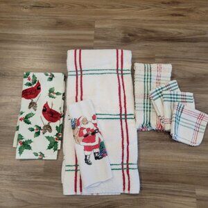 Christmas Kitchen Hand Dish Towels 7 Cannon St Nicholas Square Stripe Santa VTG